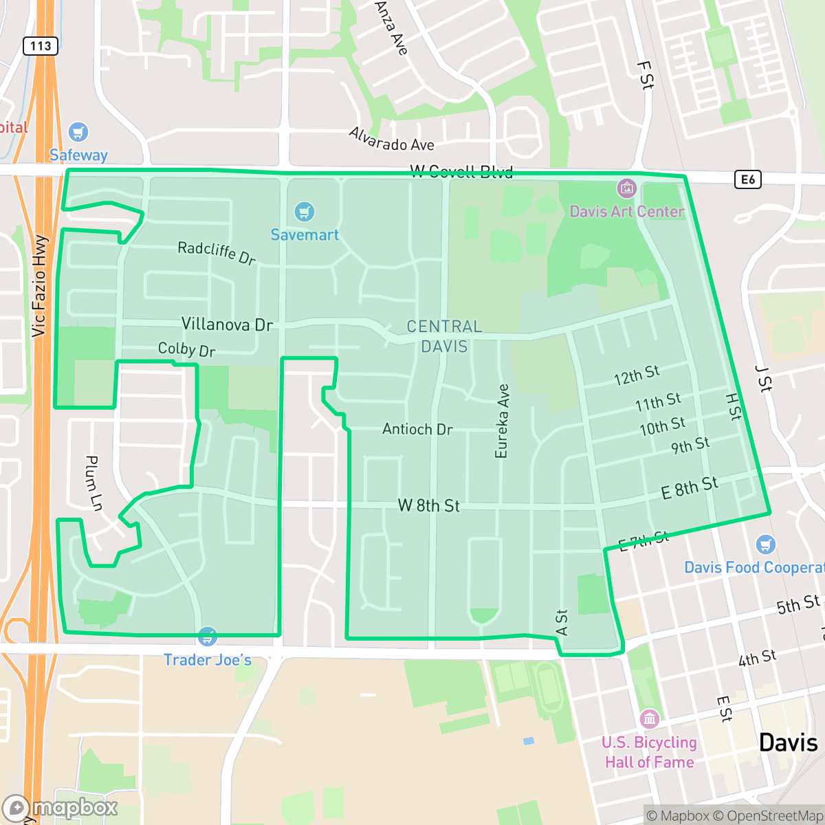 Map showing the location of Central Davis, Davis, CA