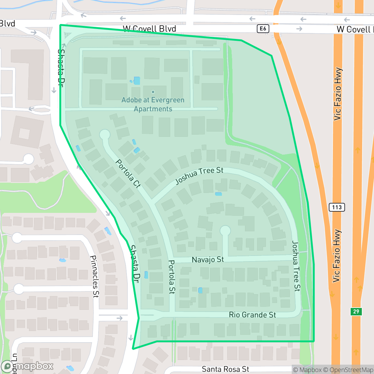 Map showing the location of Evergreen Meadows, Davis, CA