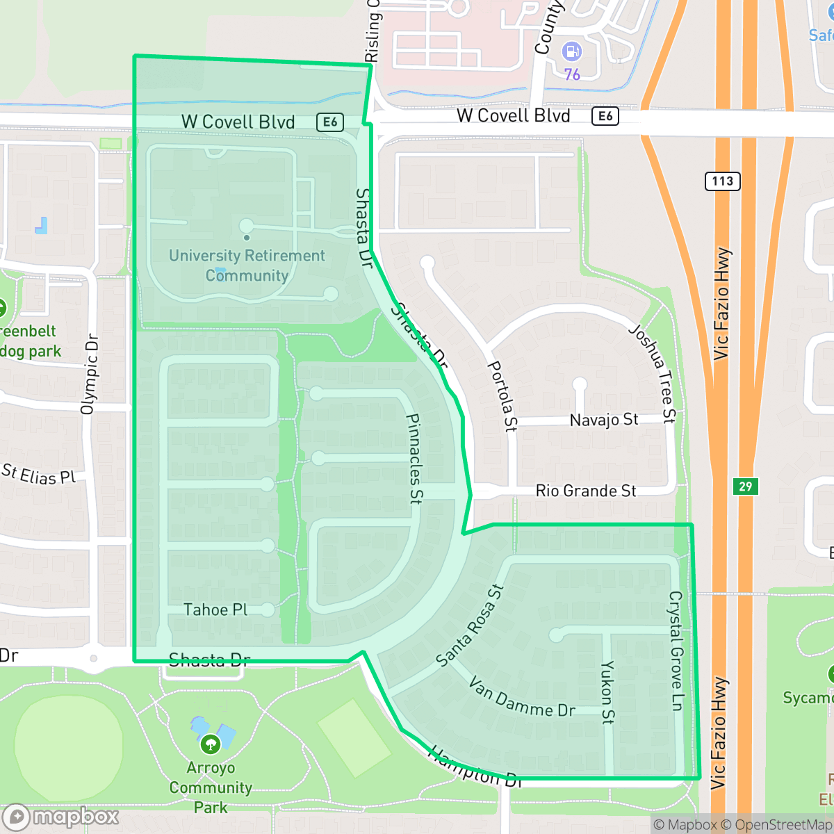 Map showing the location of Evergreen, Davis, CA