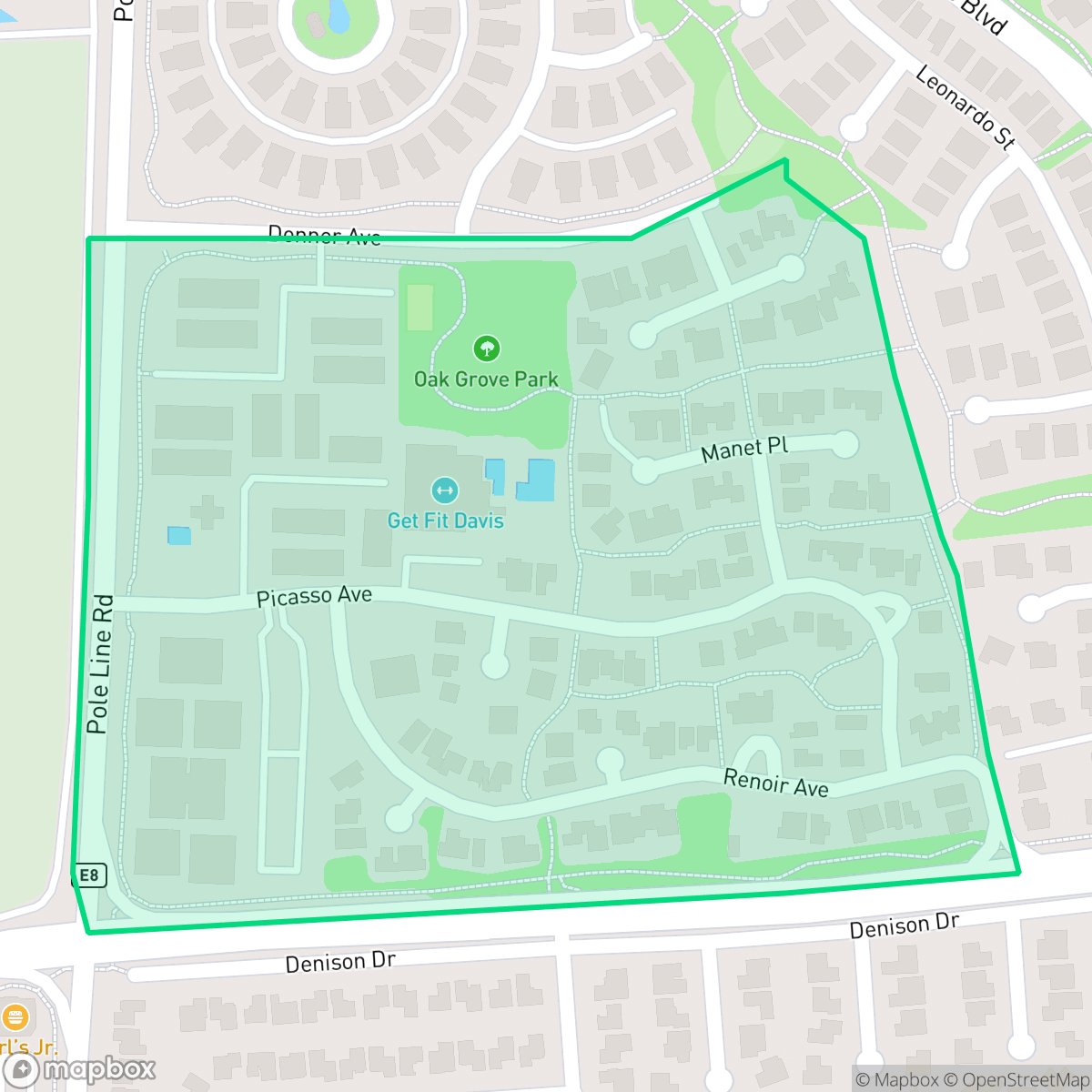 Map showing the location of Green Meadows, Davis, CA