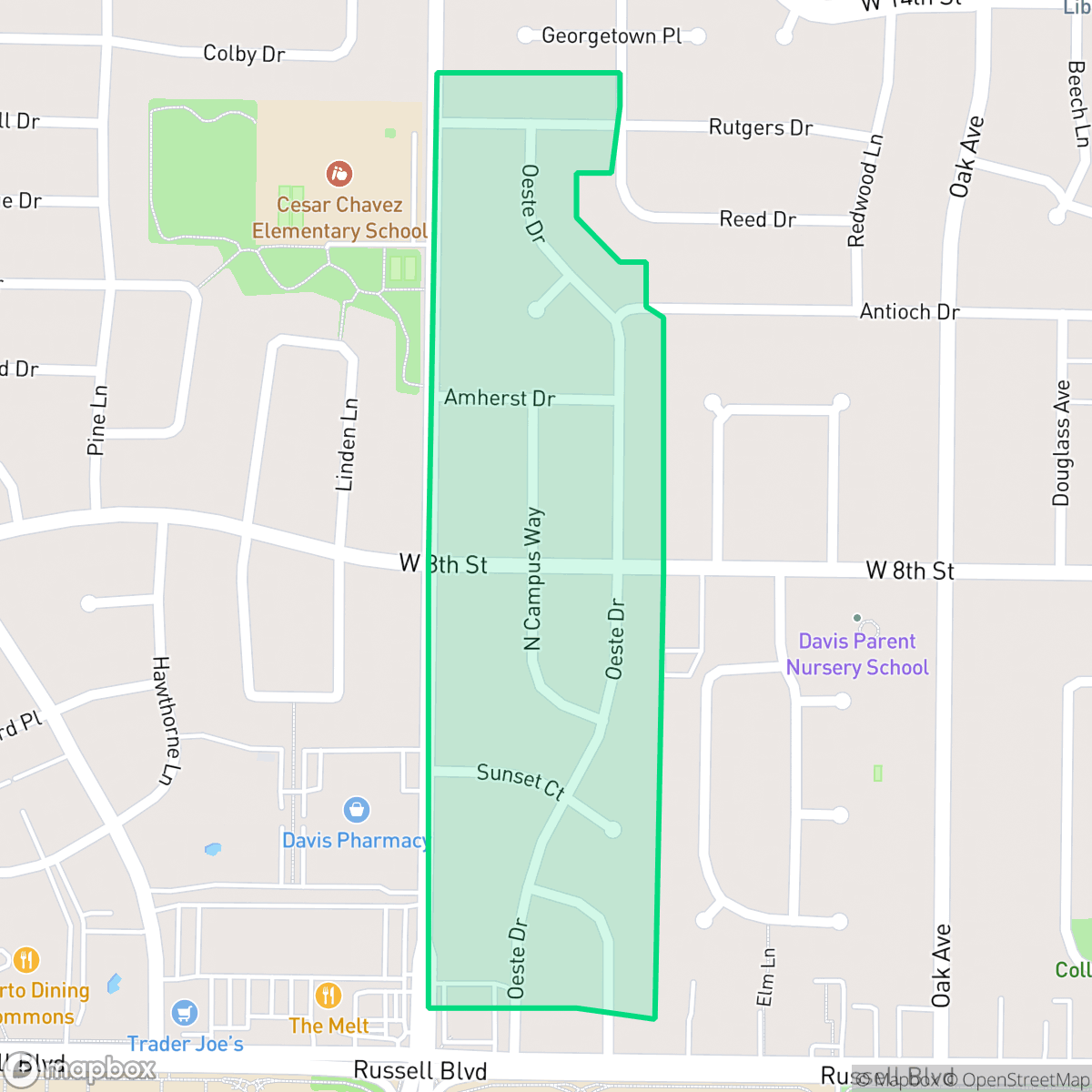 Map showing the location of Oeste Manor, Davis, CA