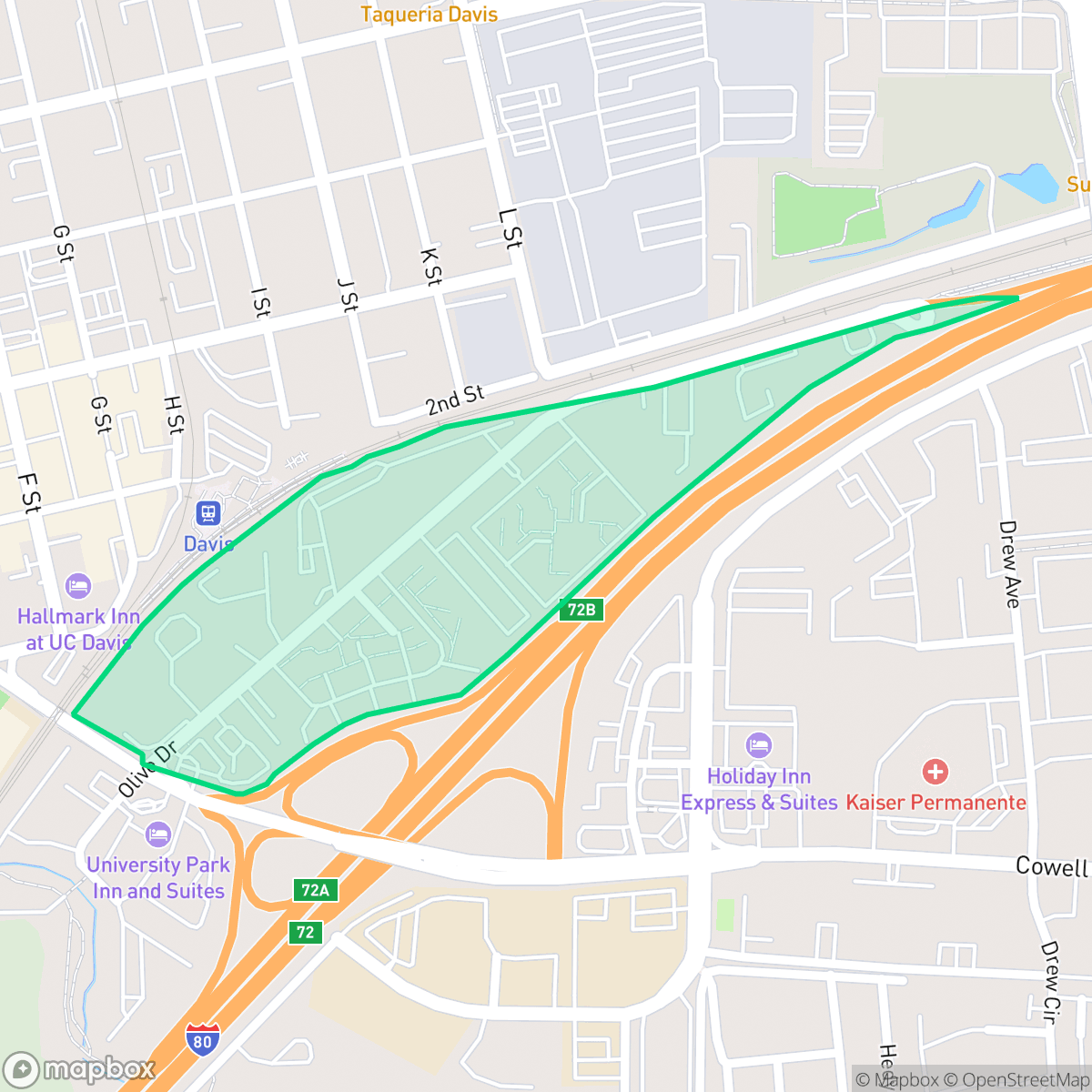 Map showing the location of Olive Drive, Davis, CA
