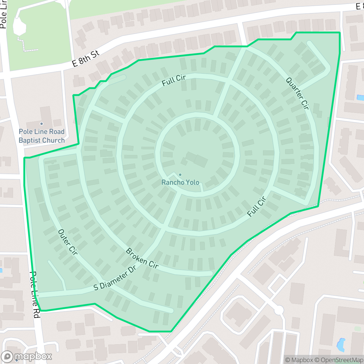 Map showing the location of Rancho Yolo, Davis, CA