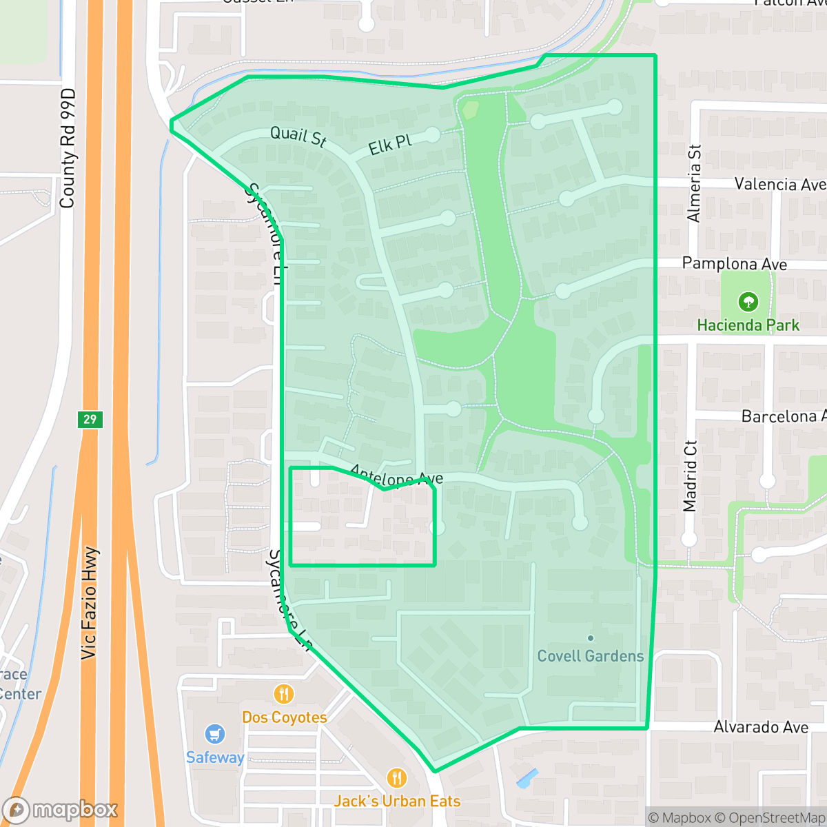 Map showing the location of Senda Nueva, Davis, CA