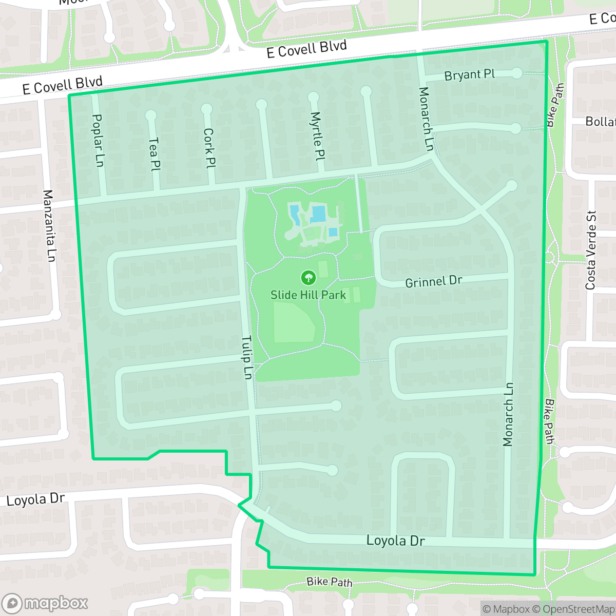 Map showing the location of Slide Hill Park, Davis, CA