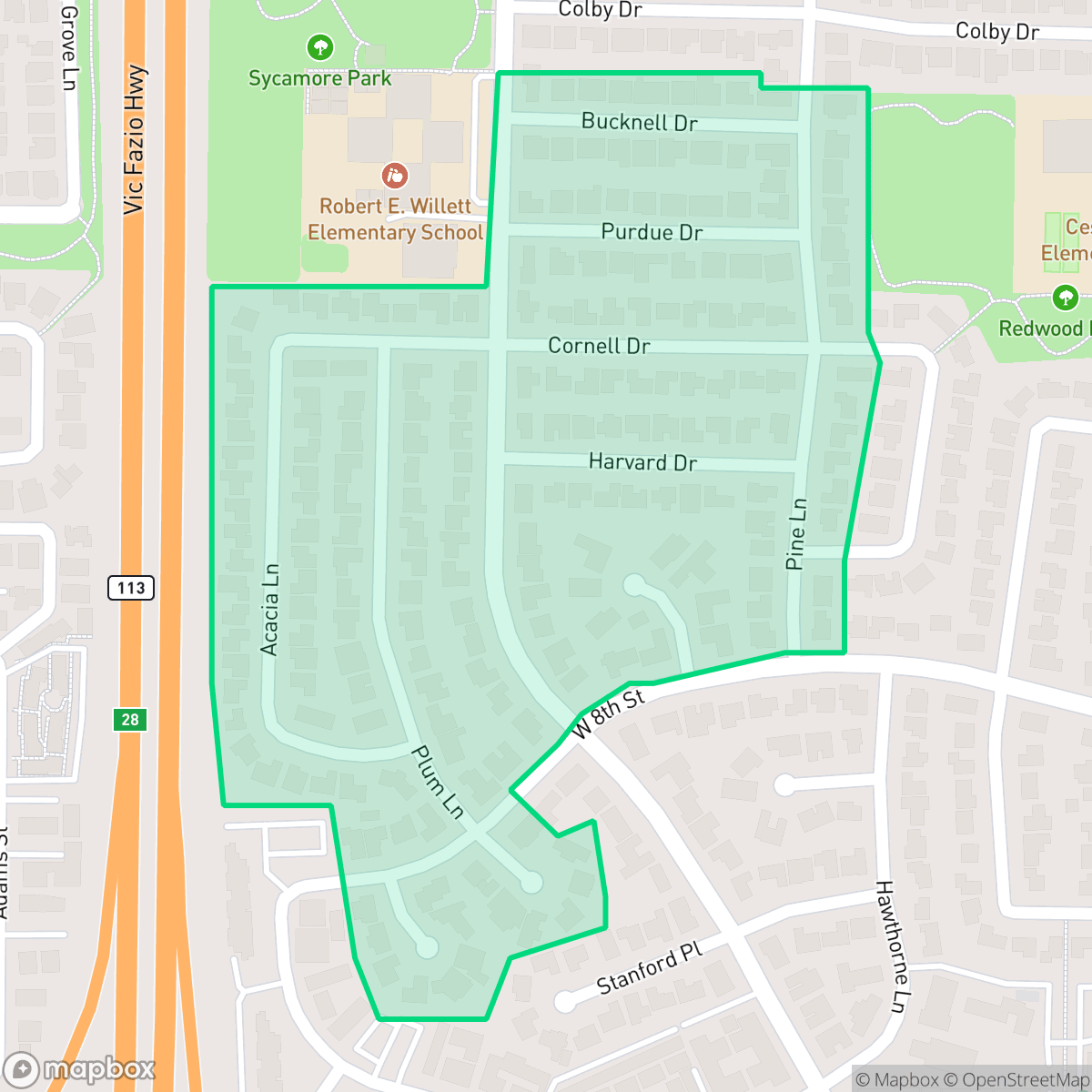 Map showing the location of Sycamore South, Davis, CA