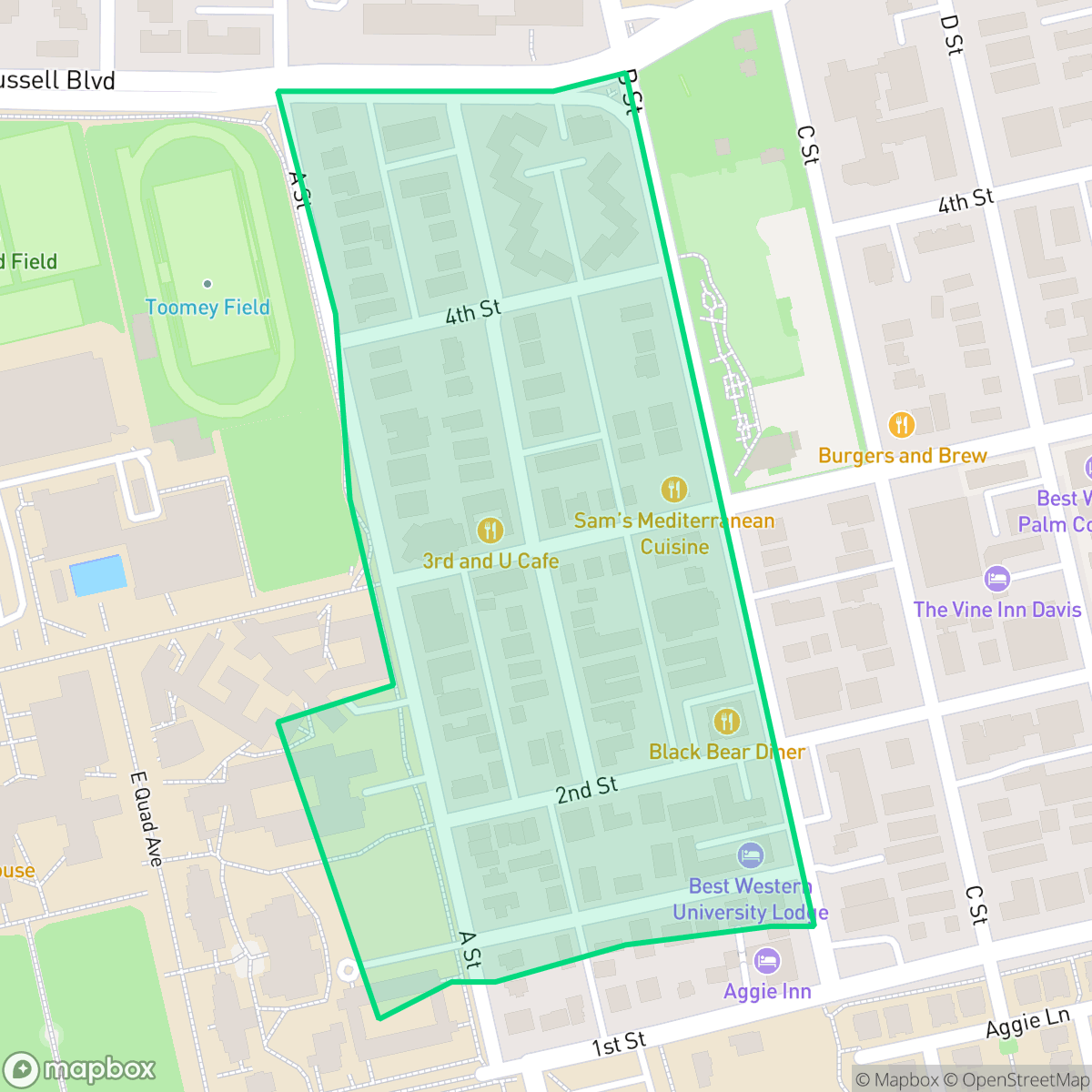 Map showing the location of University Avenue, Davis, CA
