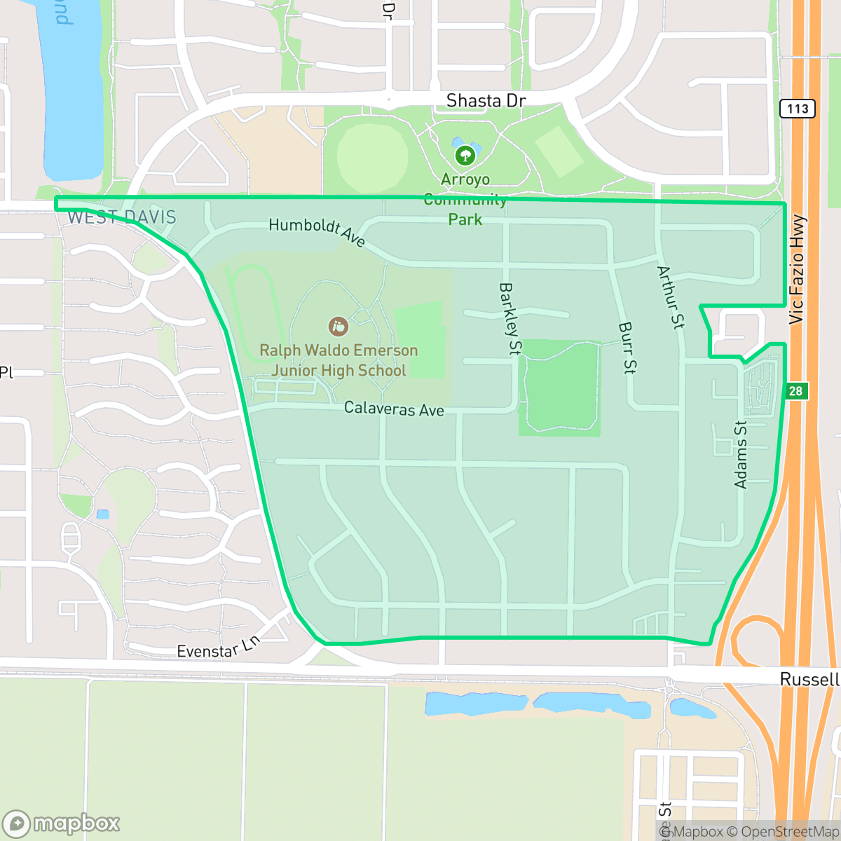 Map showing the location of West Davis Manor, Davis, CA