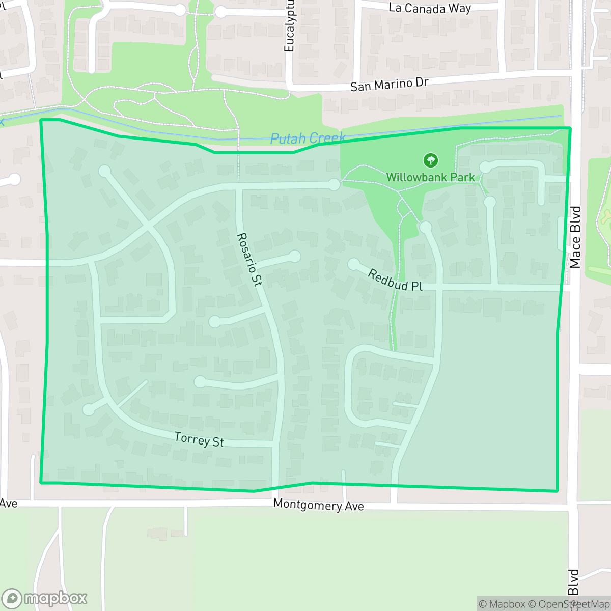 Map showing the location of Willowbank, Davis, CA