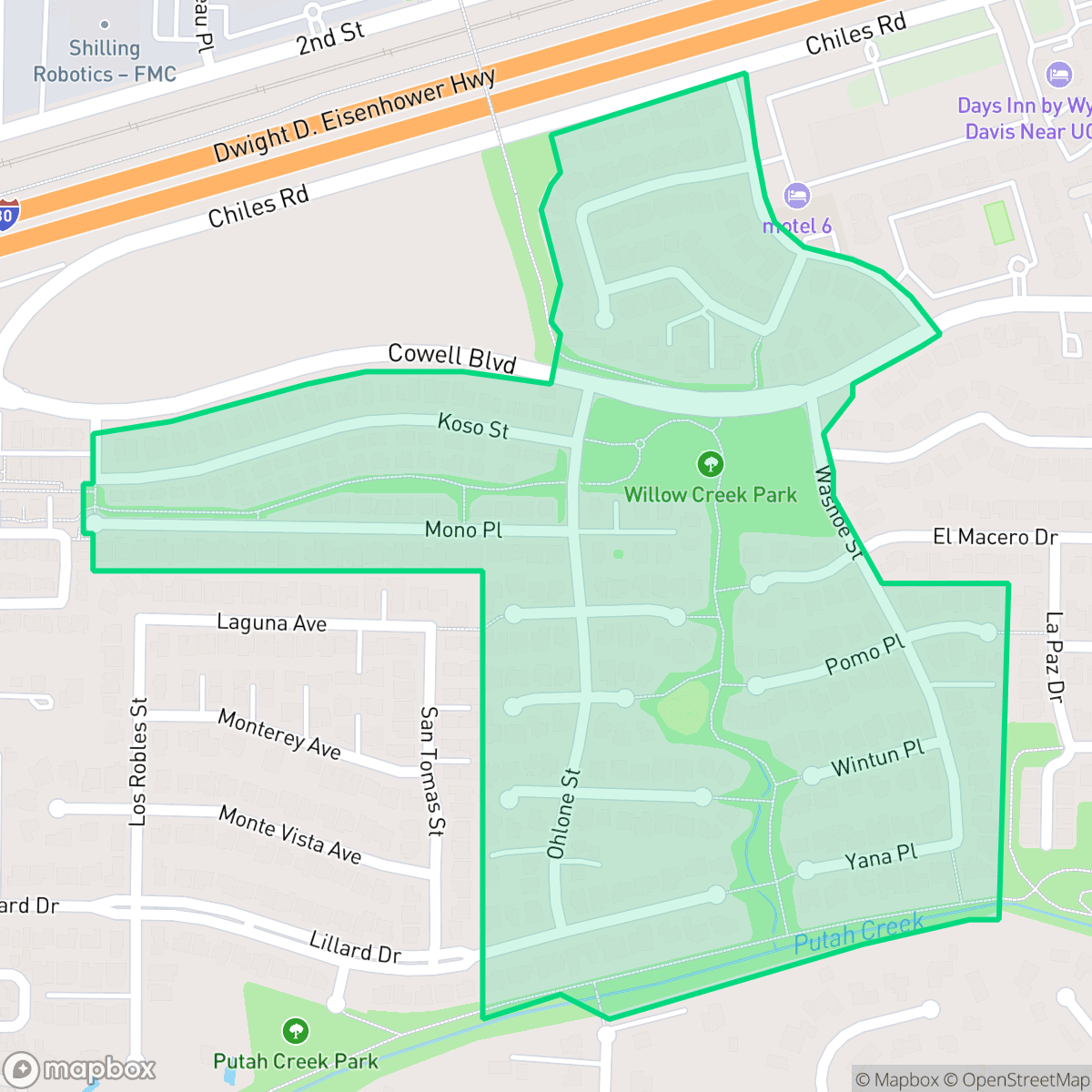 Map showing the location of Willowcreek, Davis, CA