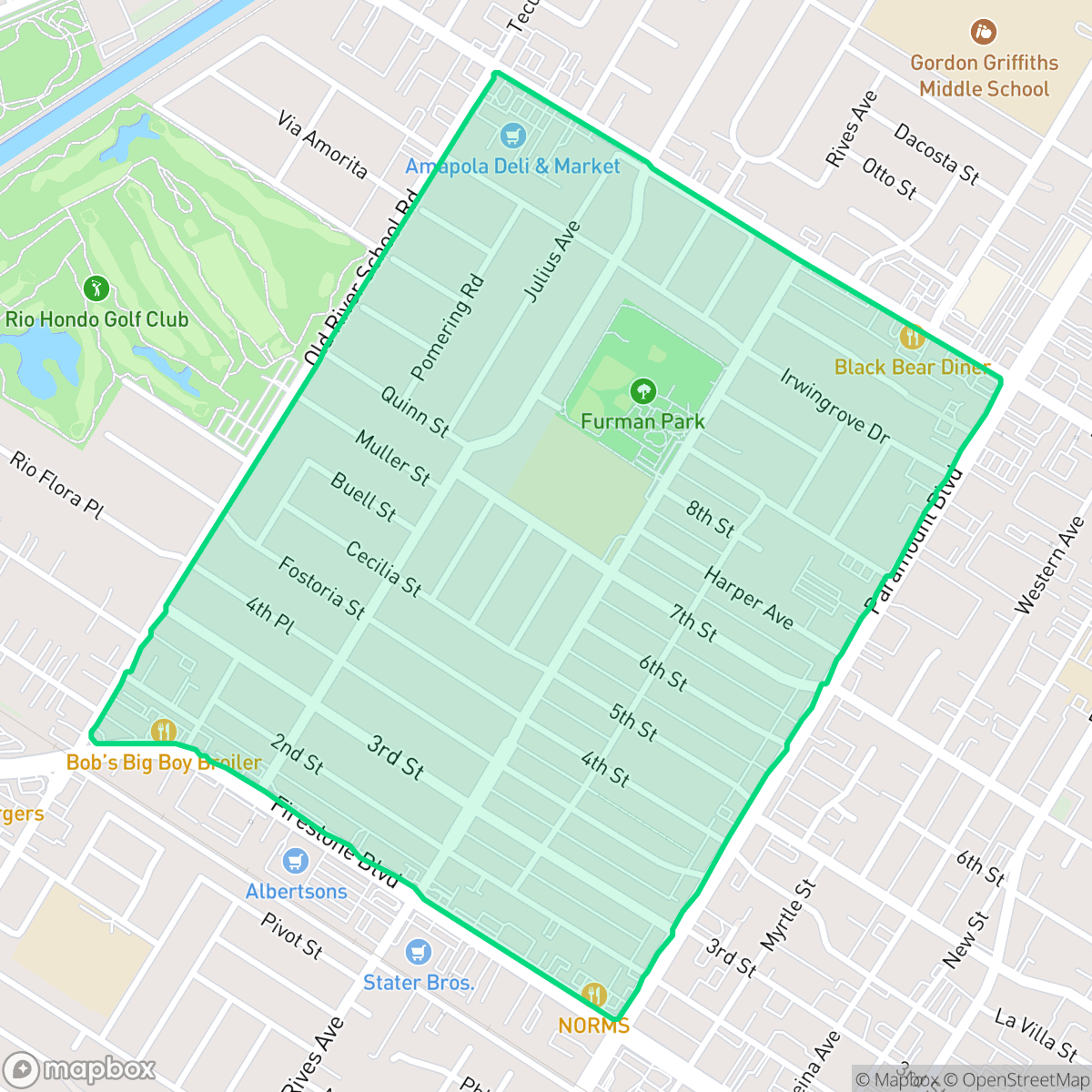 Map showing the location of Orange Estates, Downey, CA