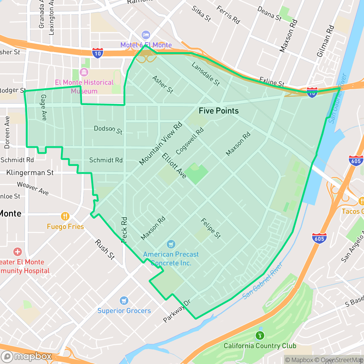 Map showing the location of Mountain View, El Monte, CA