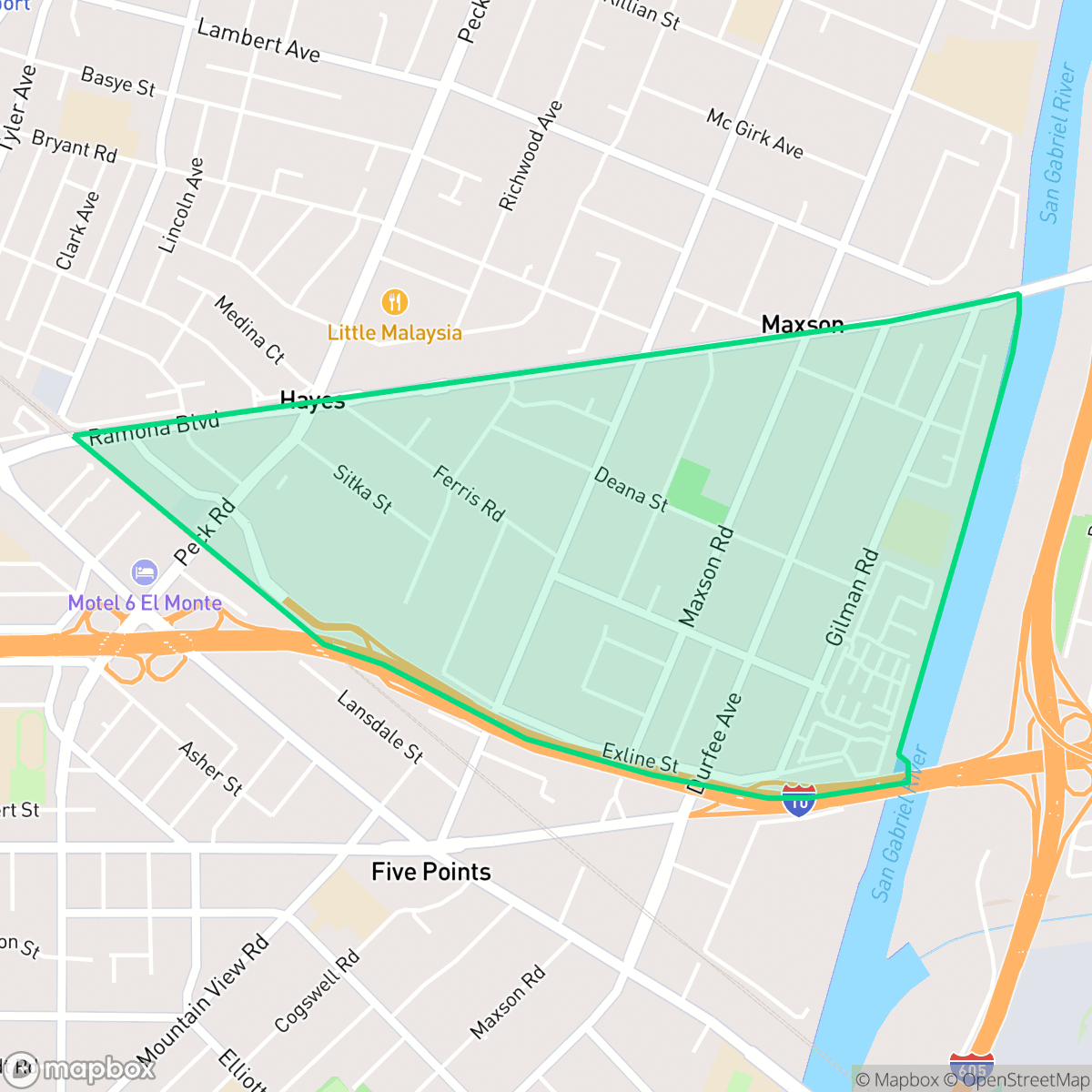 Map showing the location of River East, El Monte, CA