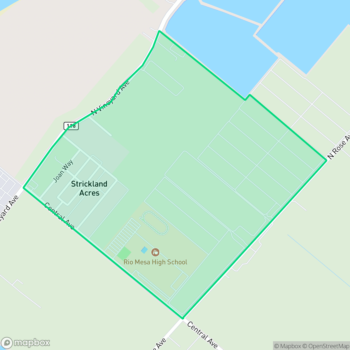 Map showing the location of Strickland, El Rio, CA