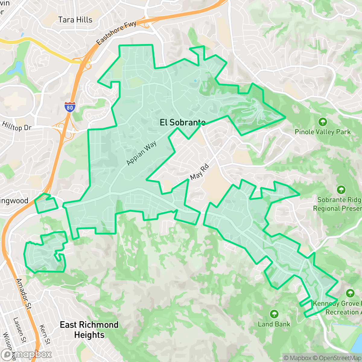 Map showing the location of El Sobrante, CA — coverage area