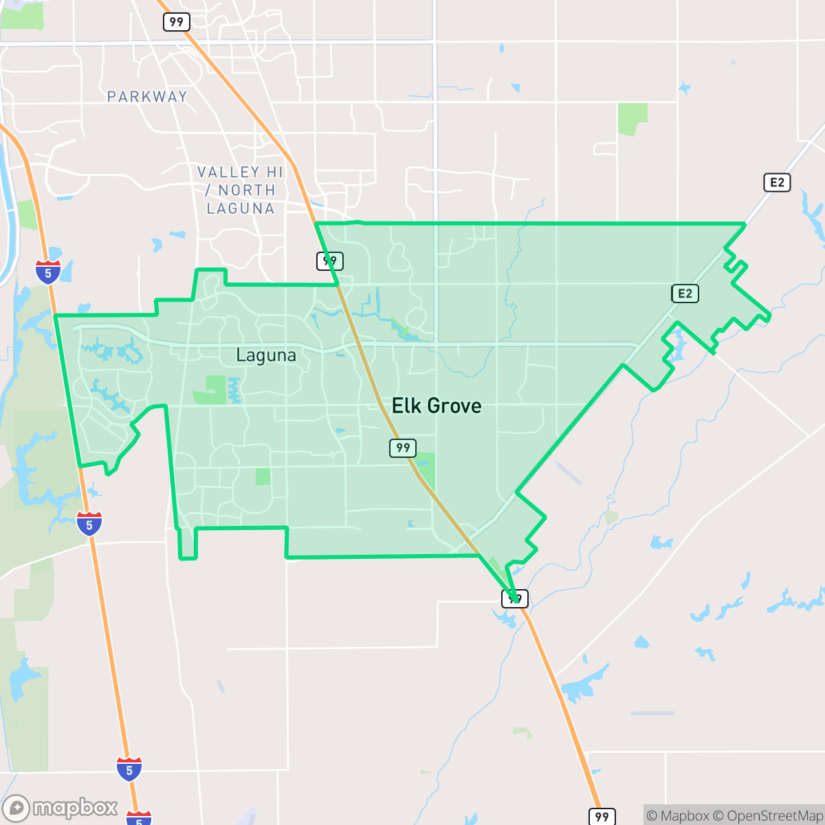 Map showing the location of Elk Grove, CA — coverage area