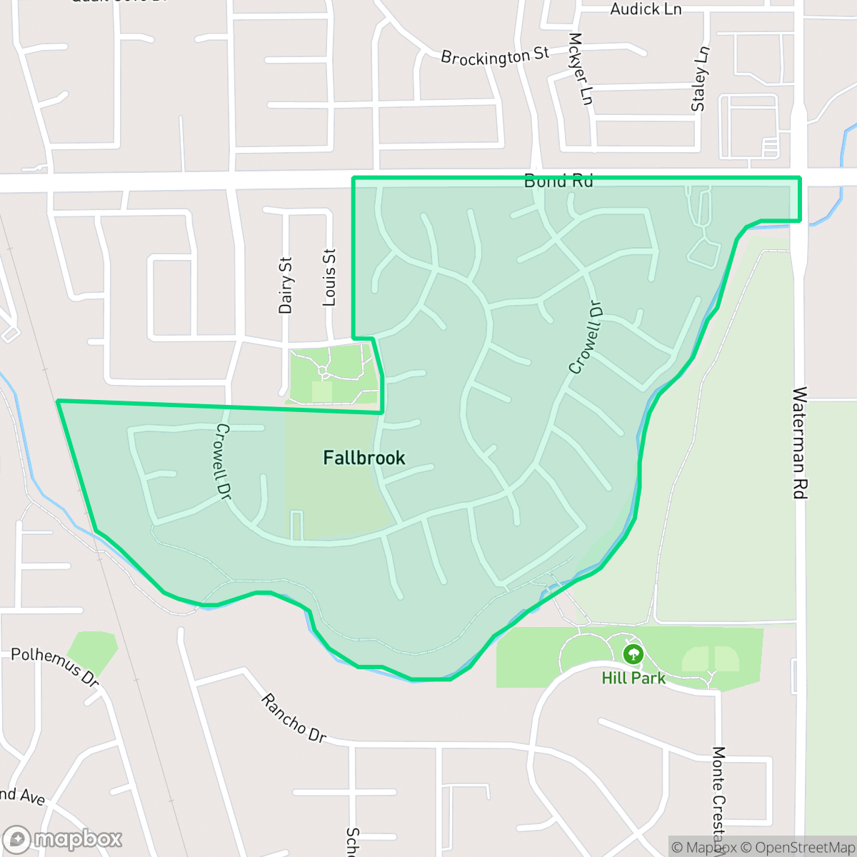 Map showing the location of Fallbrook, Elk Grove, CA