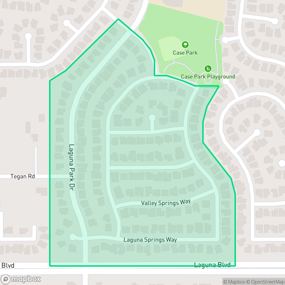 Map showing the location of Laguna Springs, Elk Grove, CA