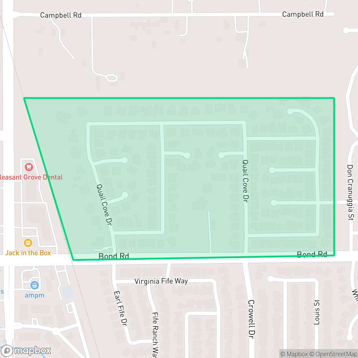 Map showing the location of Quail Ranch Estates, Elk Grove, CA