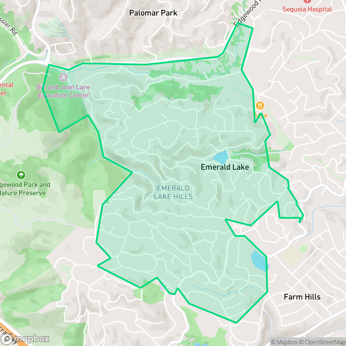 Map showing the location of Emerald Lake Hills, CA — coverage area