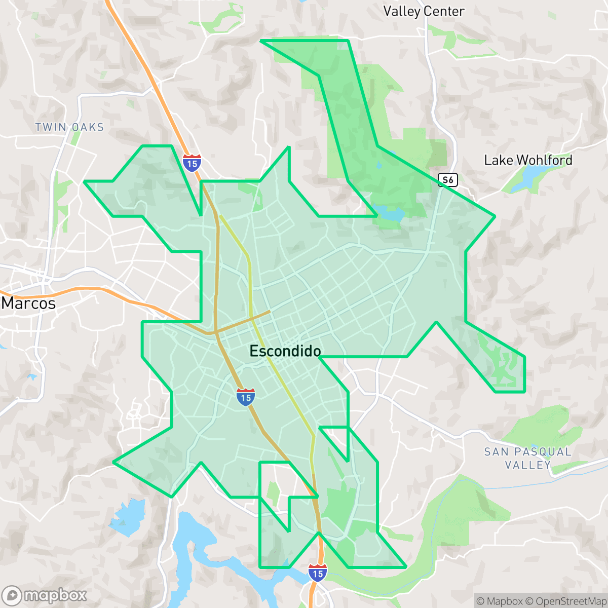 Map showing the location of Escondido, CA — coverage area
