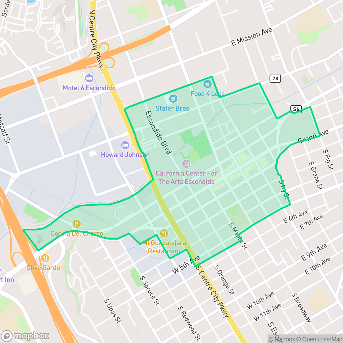 Map showing the location of Downtown, Escondido, CA
