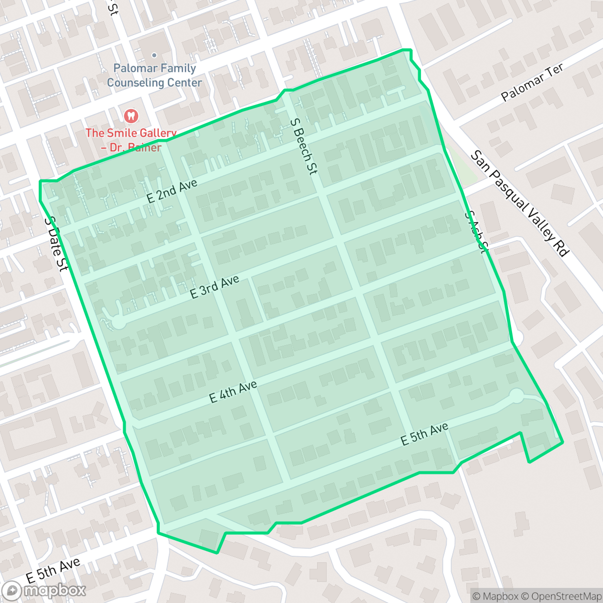Map showing the location of Los Arboles, Escondido, CA