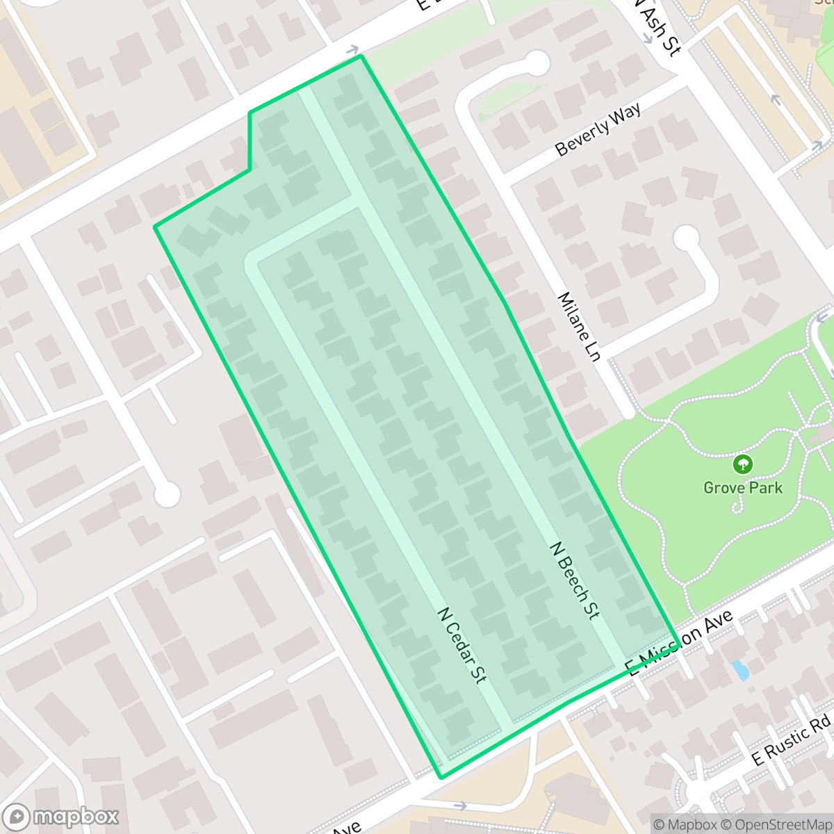Map showing the location of Mission Grove, Escondido, CA
