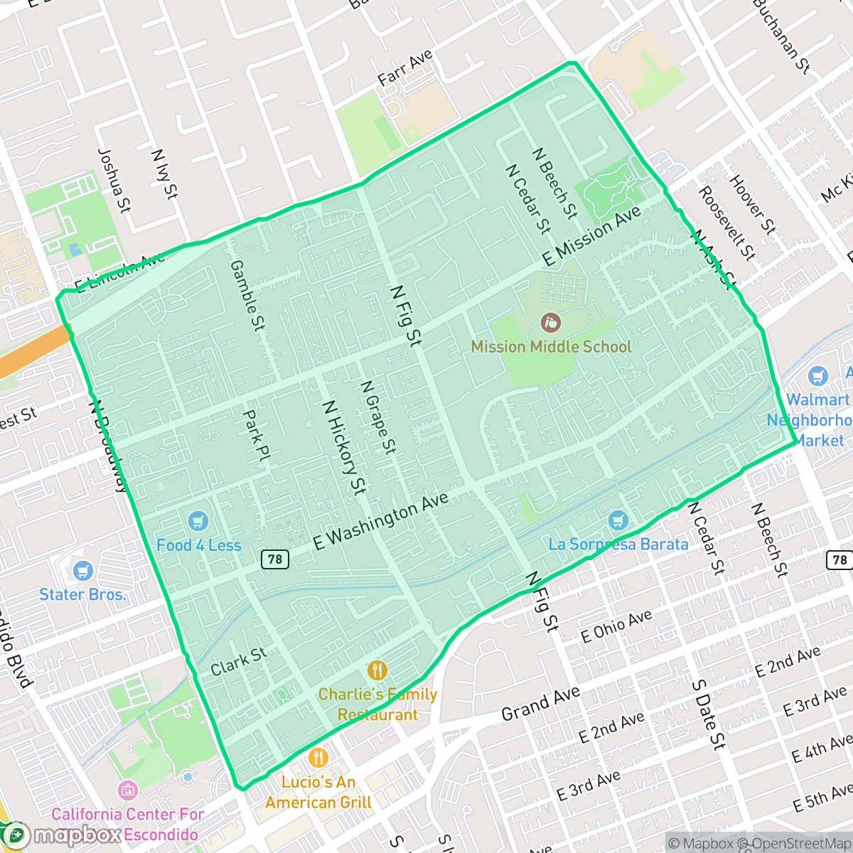Map showing the location of Mission Park, Escondido, CA