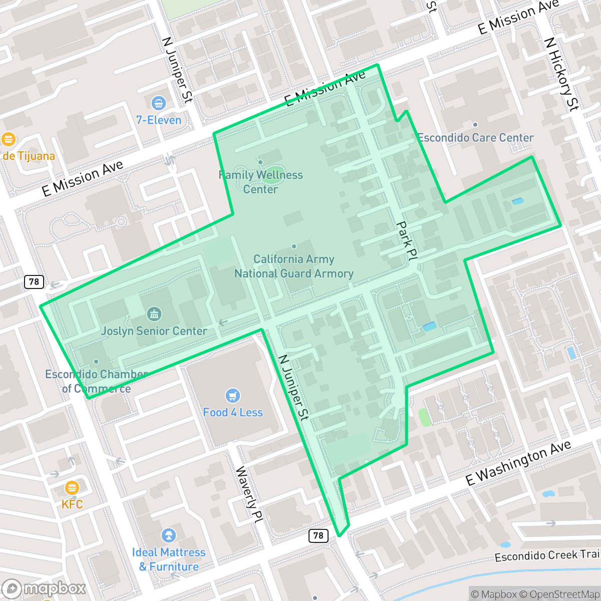 Map showing the location of Park Place, Escondido, CA