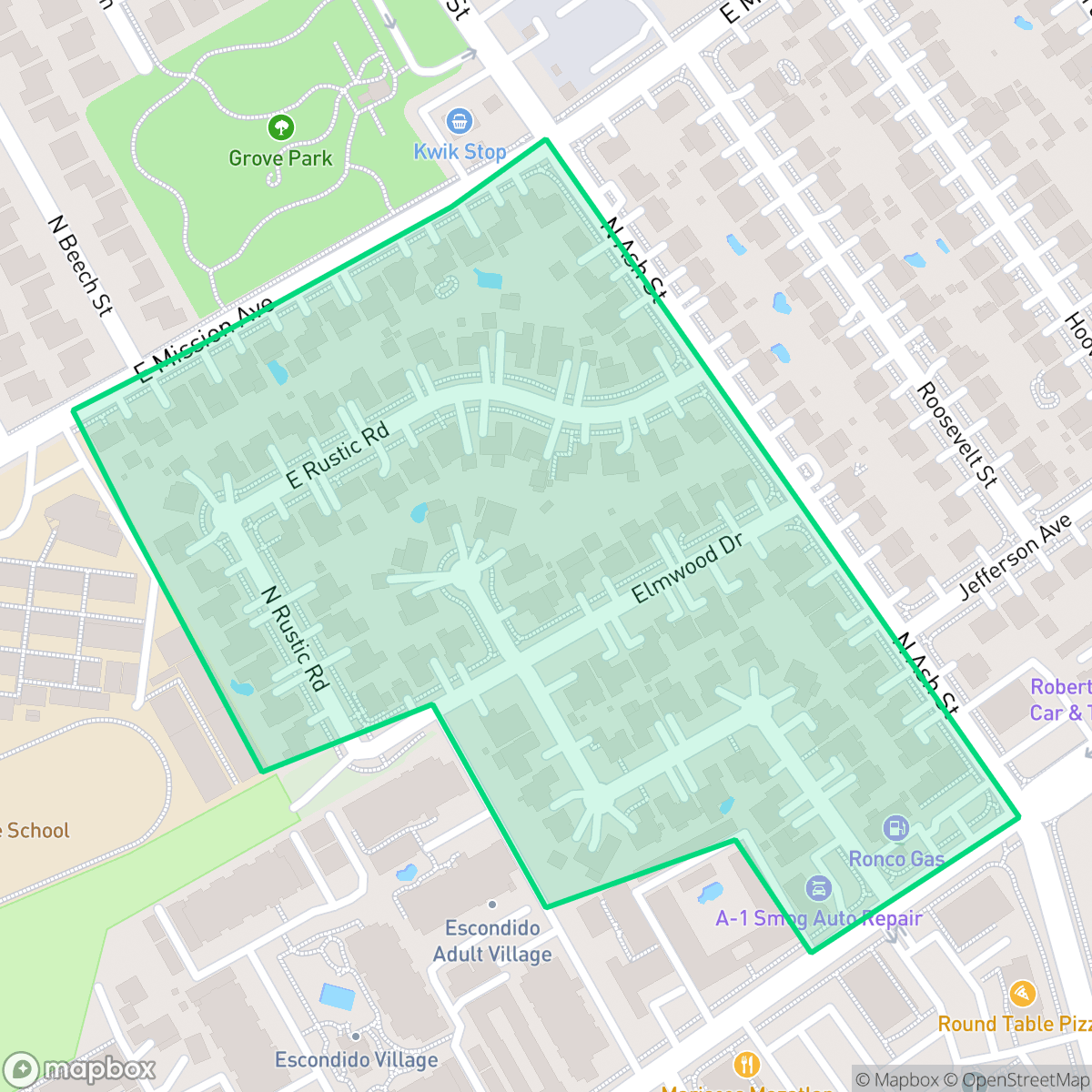 Map showing the location of Rustic, Escondido, CA