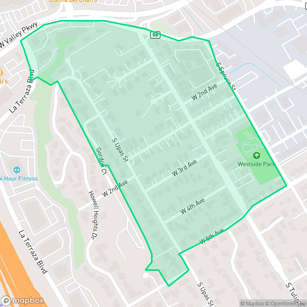 Map showing the location of Westside Hillside, Escondido, CA
