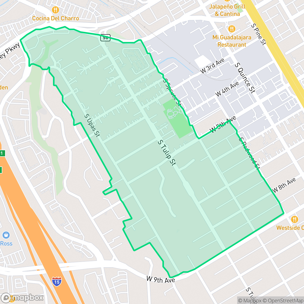 Map showing the location of Westside, Escondido, CA
