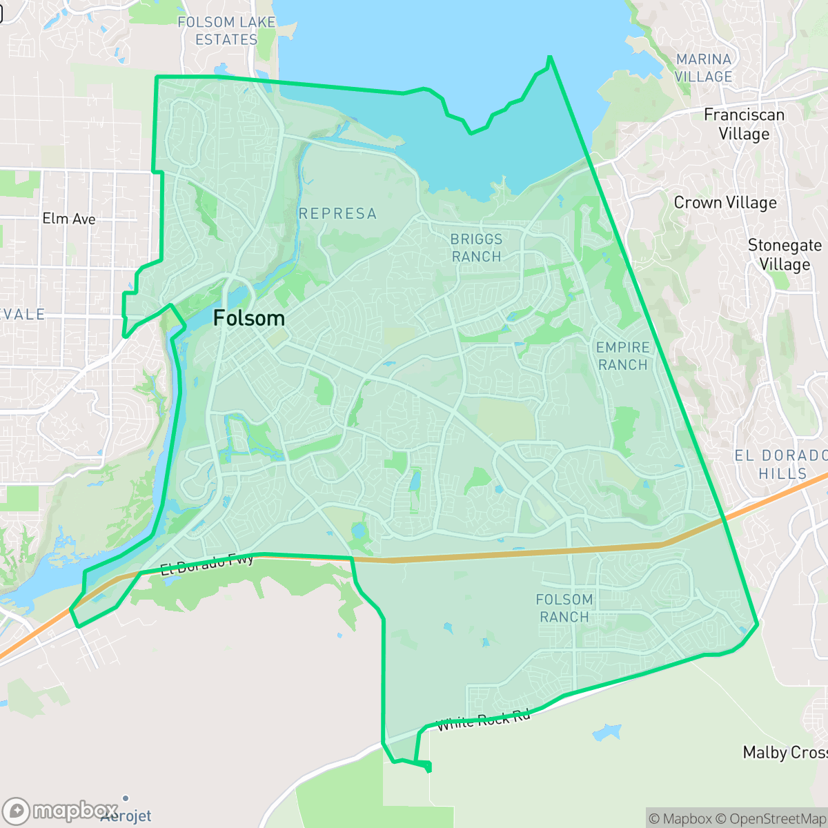 Map showing the location of Folsom, CA — coverage area