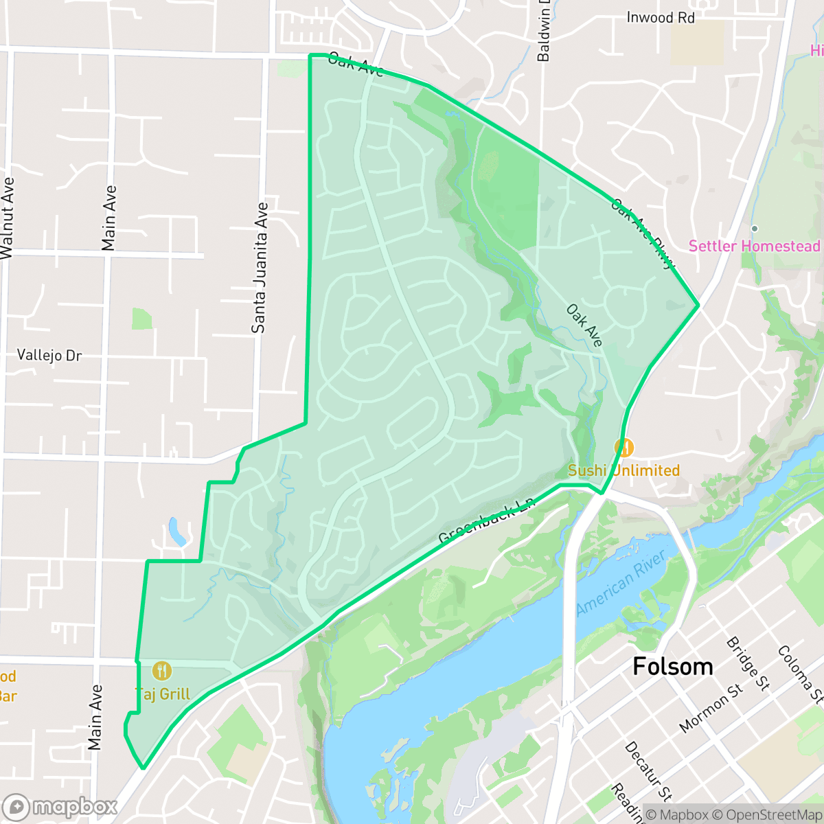 Map showing the location of American River Canyon, Folsom, CA
