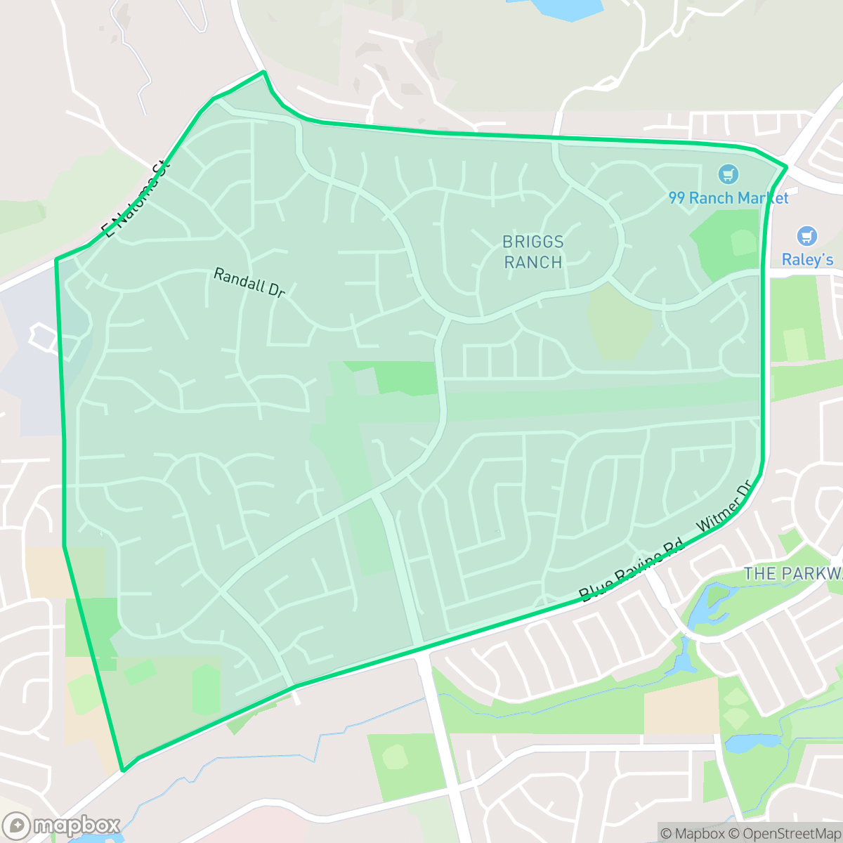 Map showing the location of Briggs Ranch, Folsom, CA