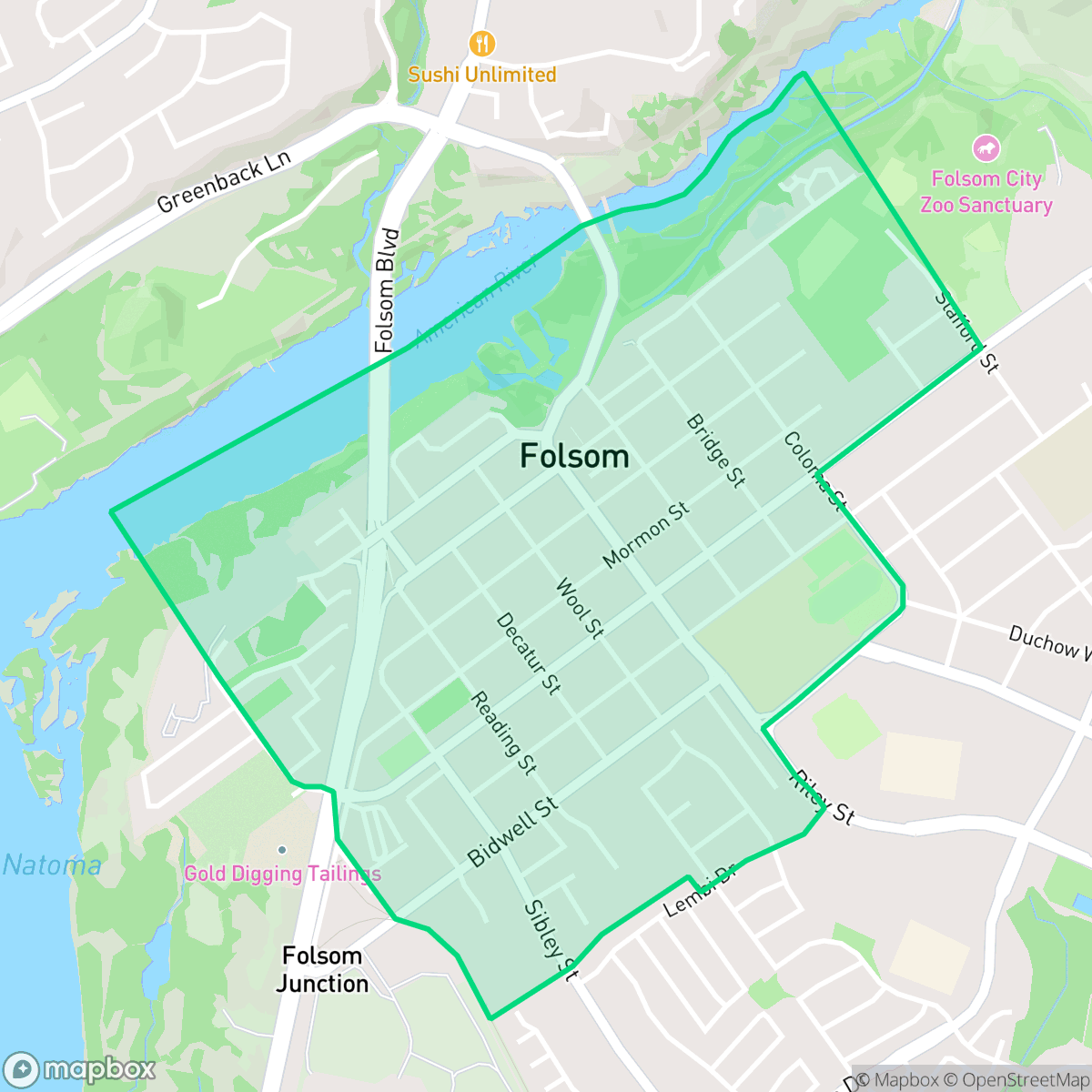 Map showing the location of Historic Folsom, Folsom, CA