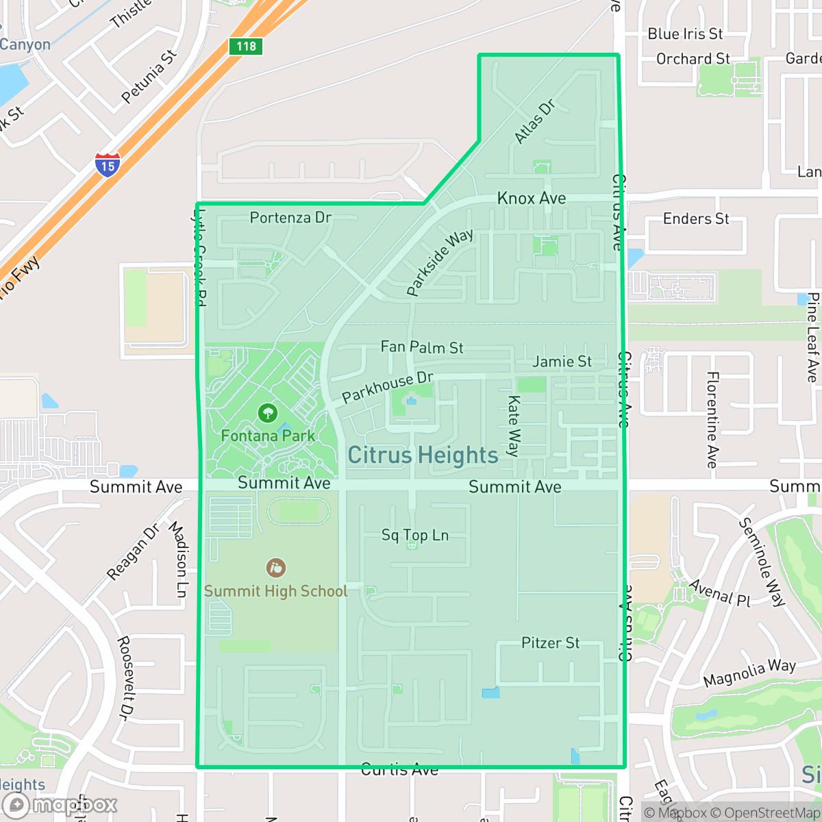 Map showing the location of Citrus Heights, Fontana, CA