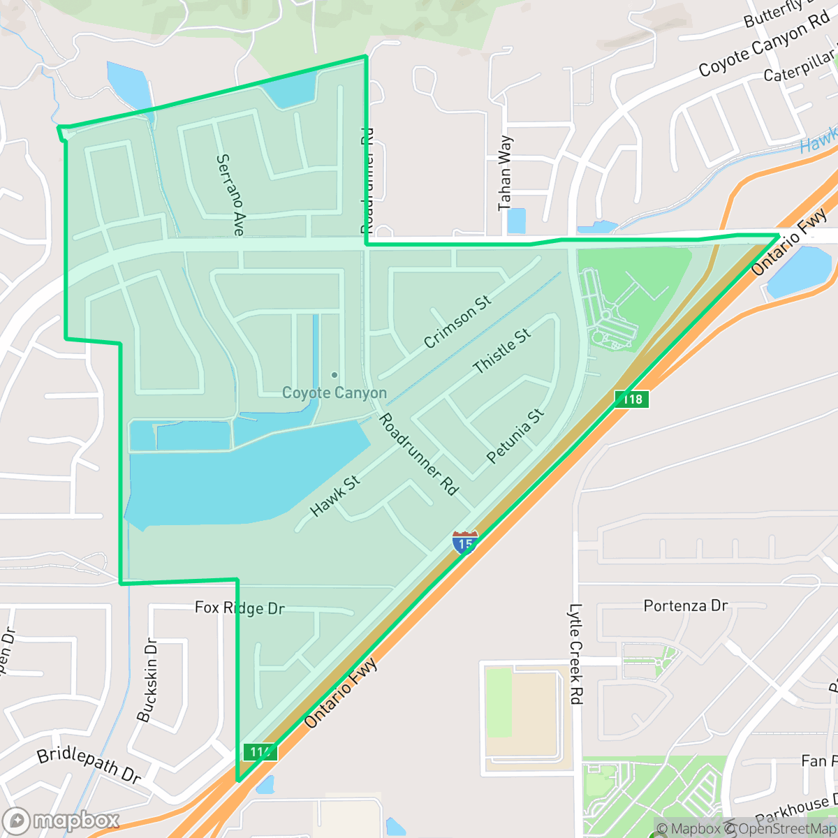 Map showing the location of Coyote Canyon, Fontana, CA