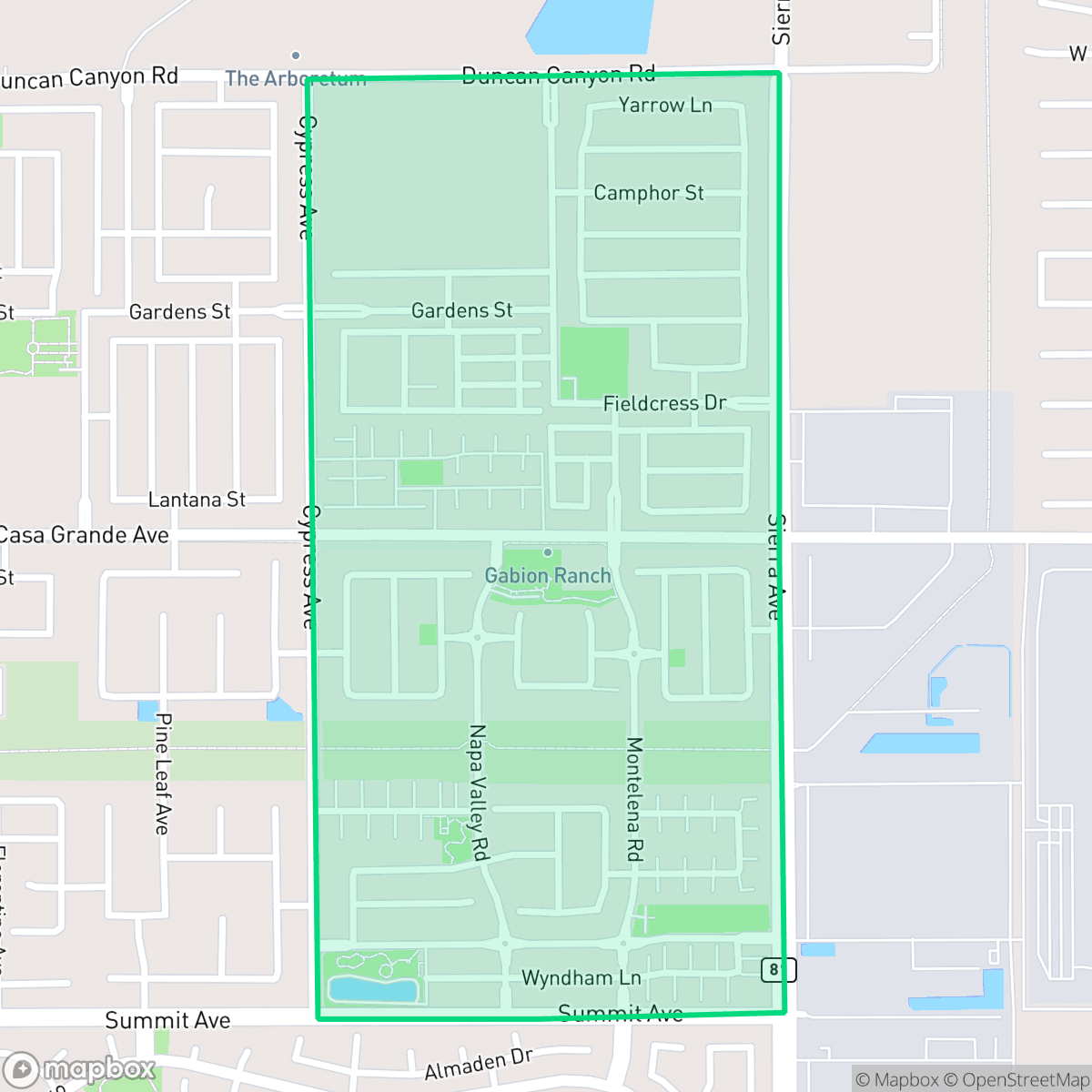 Map showing the location of Gabion Ranch, Fontana, CA