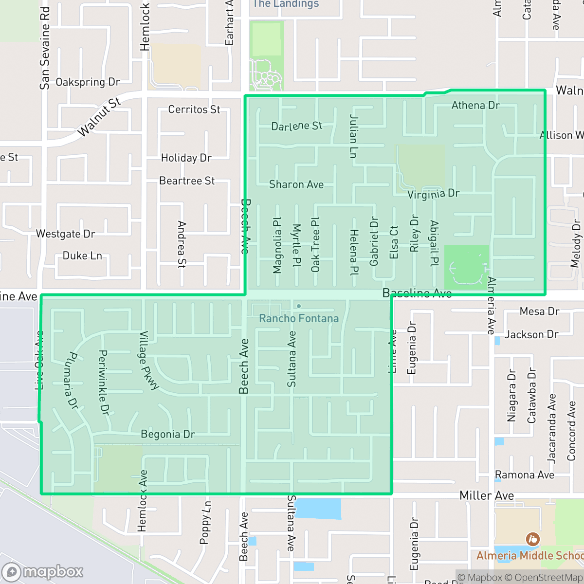 Map showing the location of Rancho Fontana, Fontana, CA