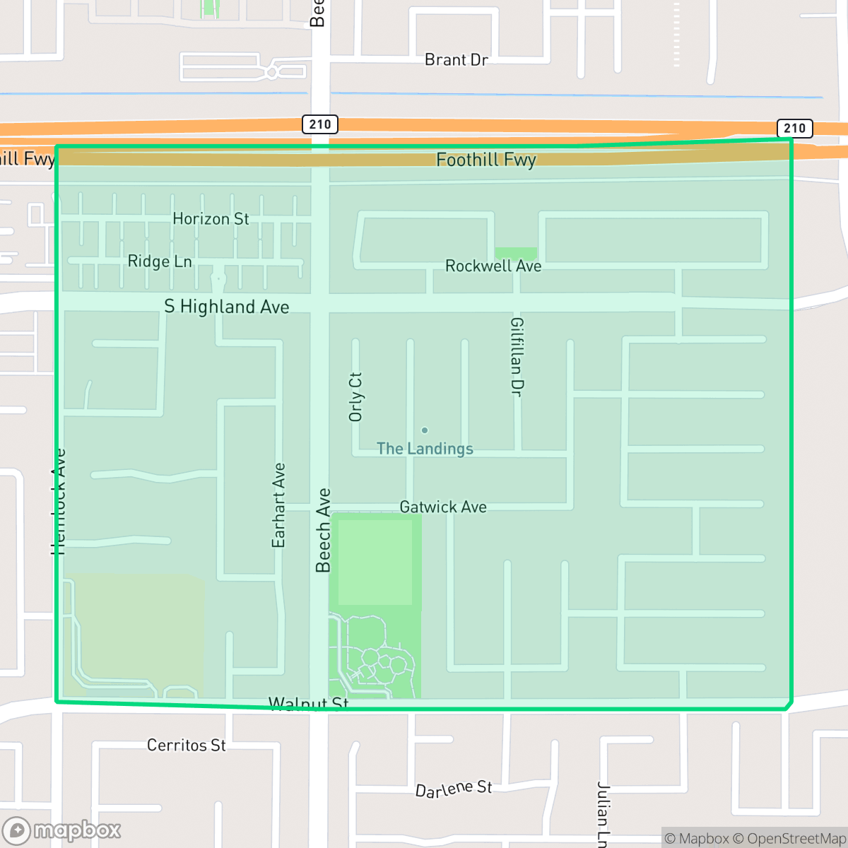 Map showing the location of The Landings, Fontana, CA