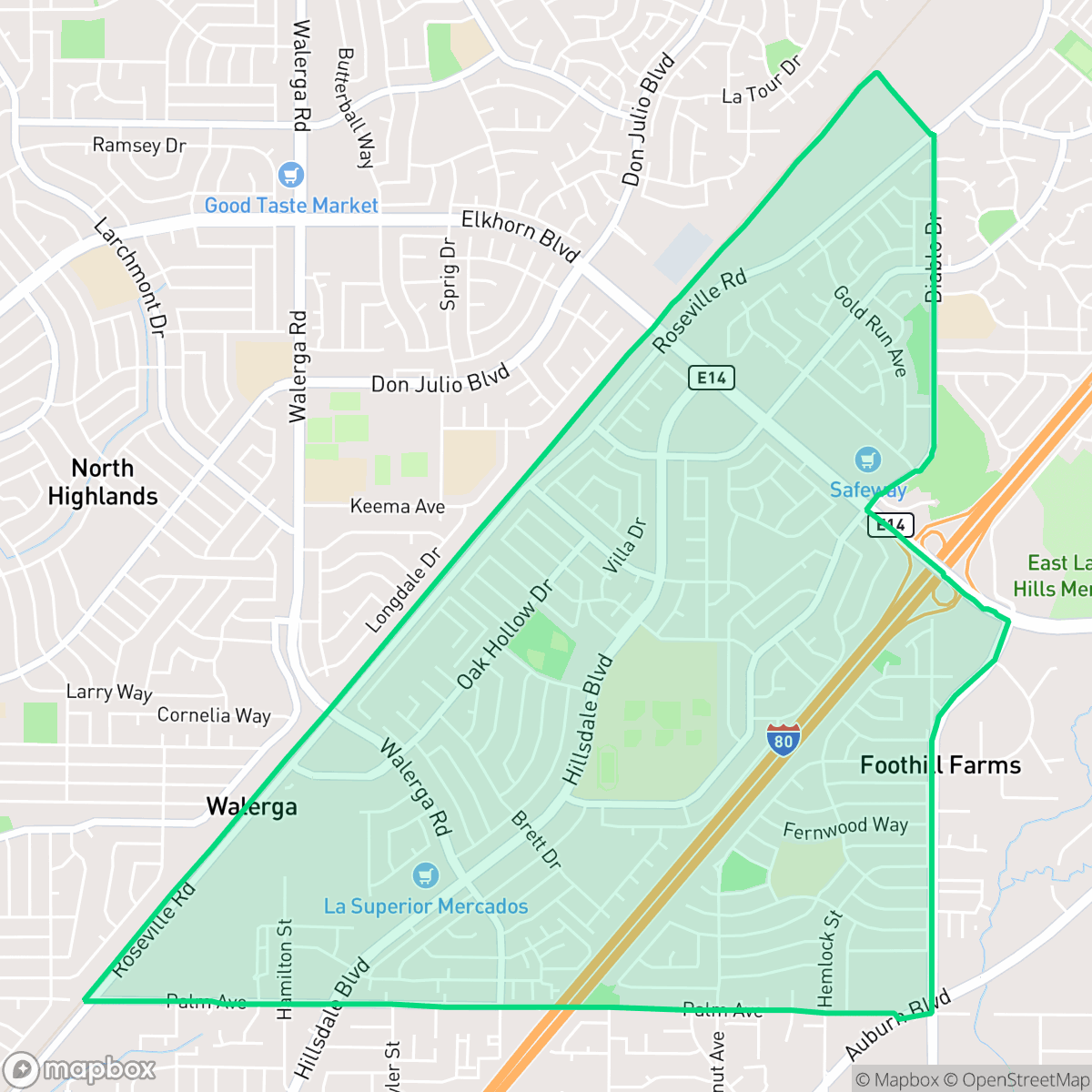 Map showing the location of Foothill Farms, Foothill Farms, CA