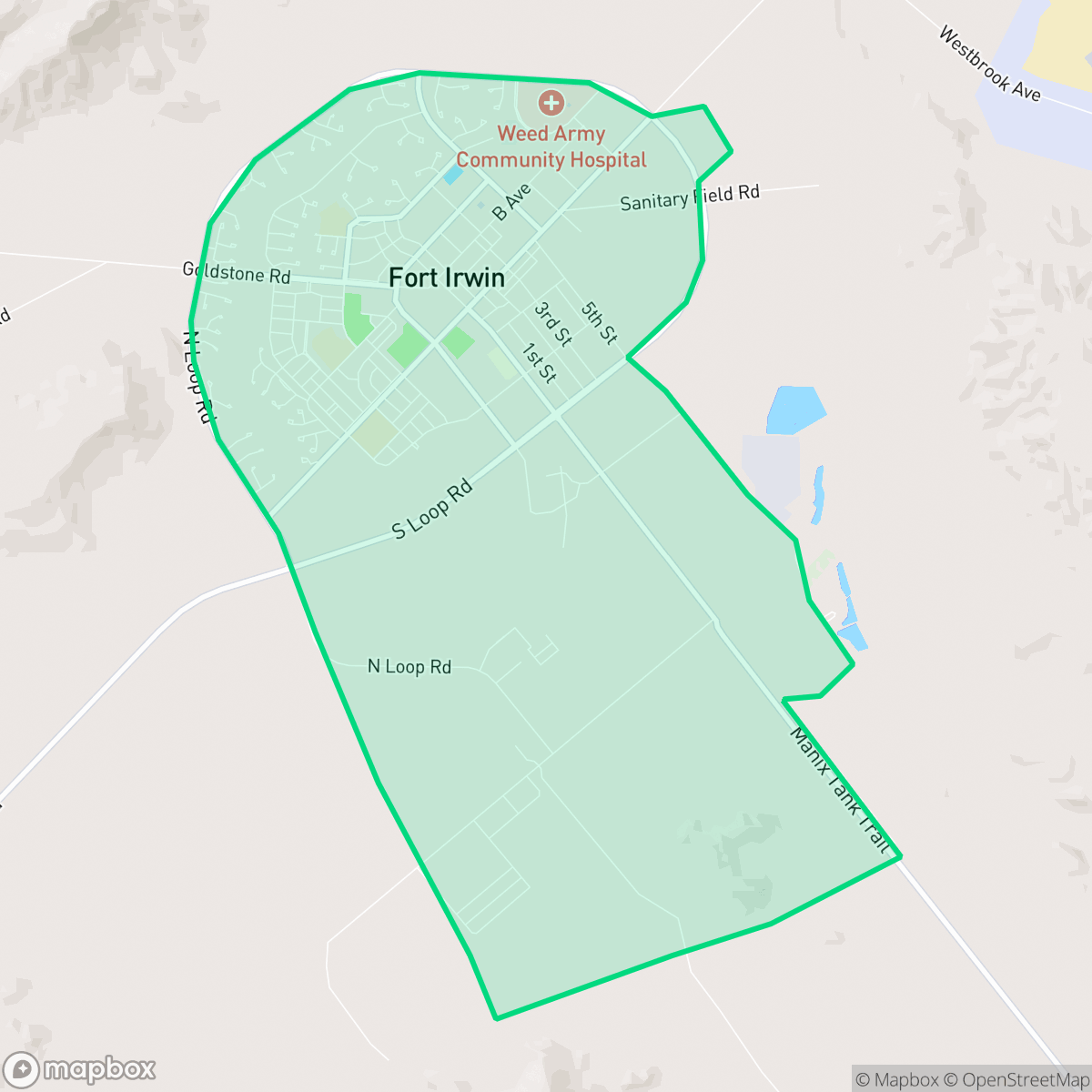 Map showing the location of Fort Irwin, CA — coverage area