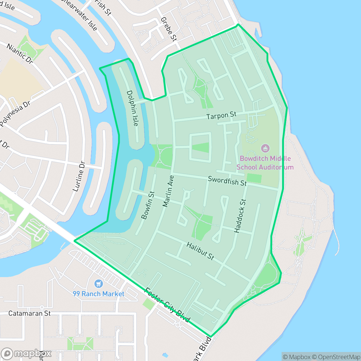 Map showing the location of Fish, Foster City, CA