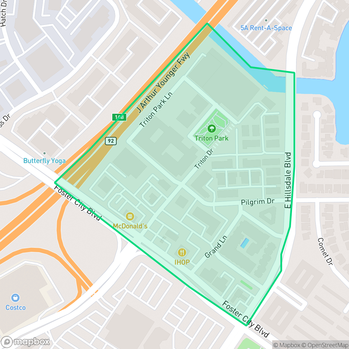 Map showing the location of Pilgrim-Triton, Foster City, CA