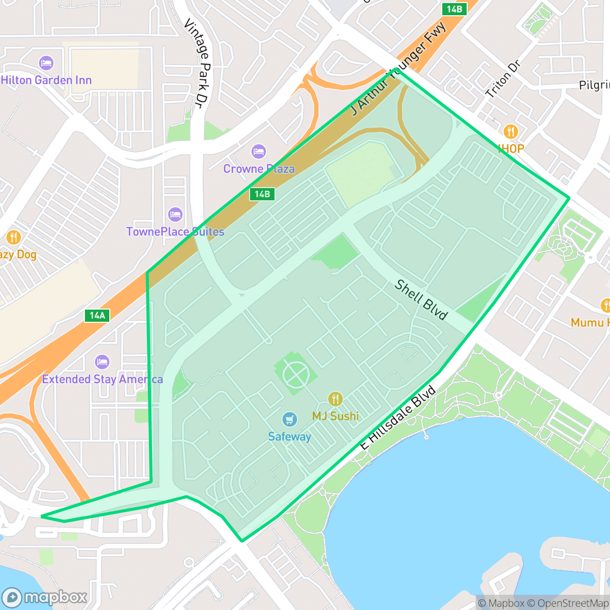 Map showing the location of Town Center, Foster City, CA