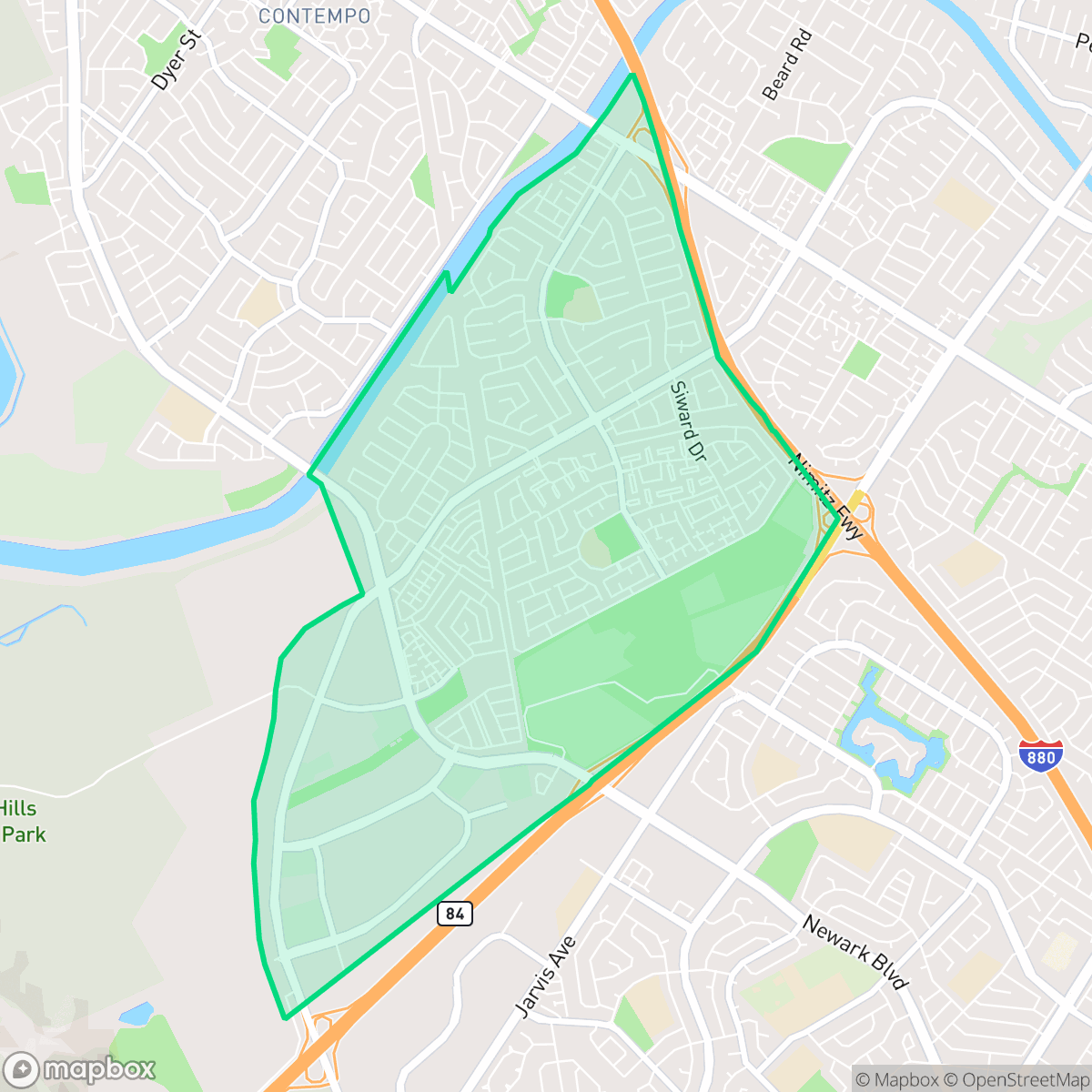 Map showing the location of Ardenwood, Fremont, CA
