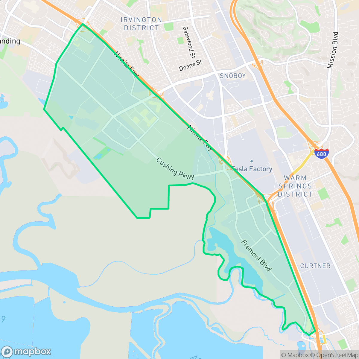 Map showing the location of Baylands, Fremont, CA