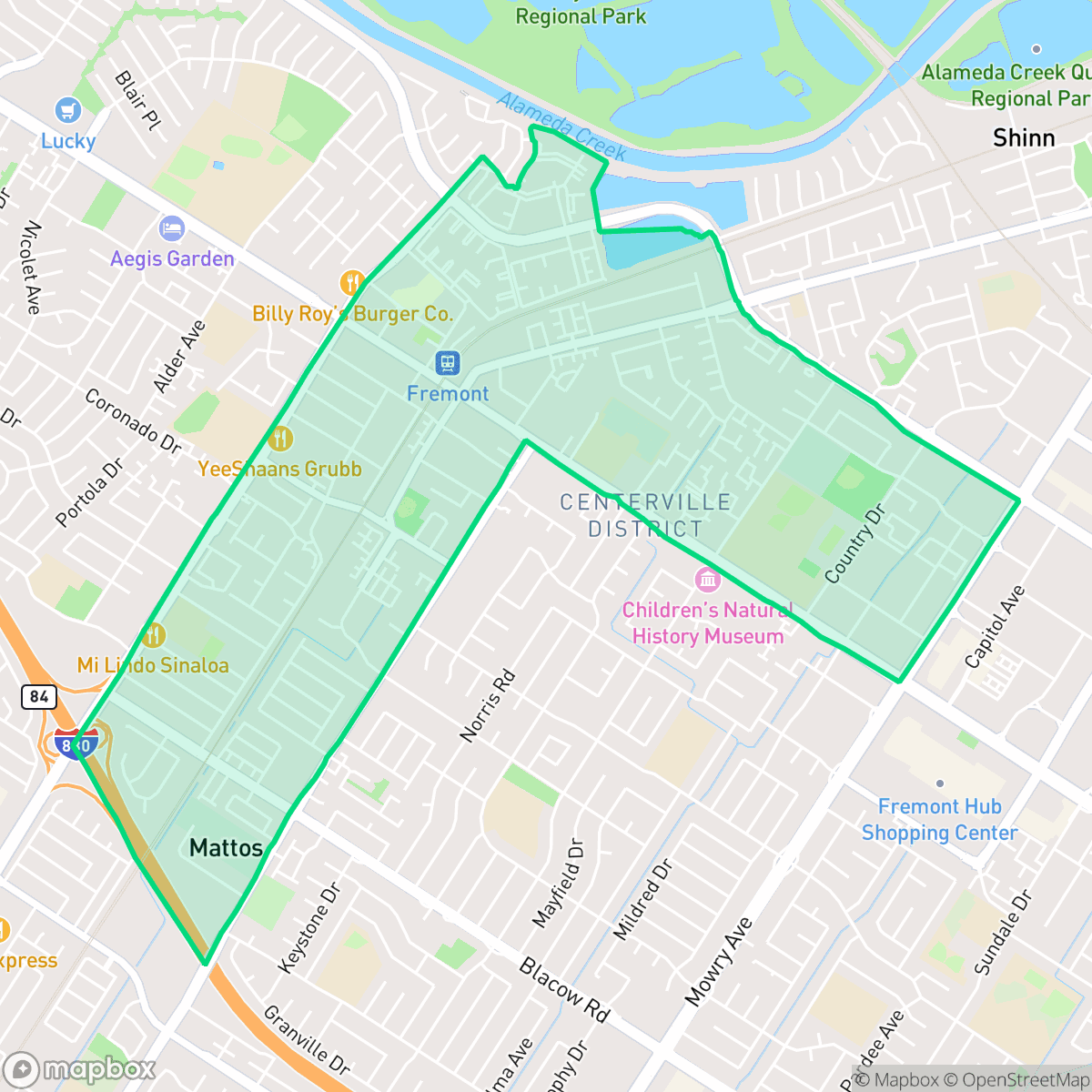 Map showing the location of Centerville, Fremont, CA